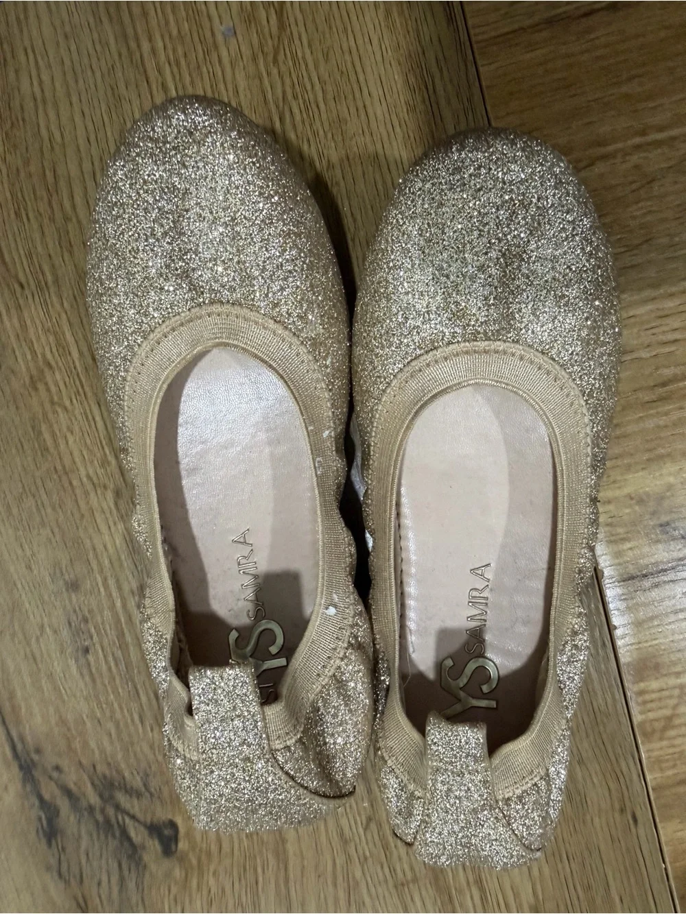 Yosi Samra Gold Glitter Bow Ballet Flats